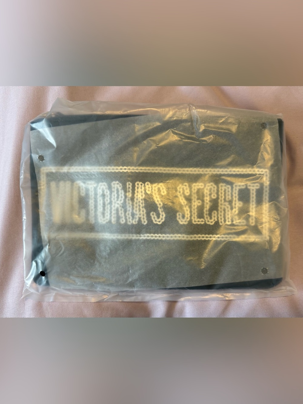 NWT Victoria's Secret Black Cosmetic Bag/Beach Pouch with Silver Sequin Logo - Picture 1 of 6